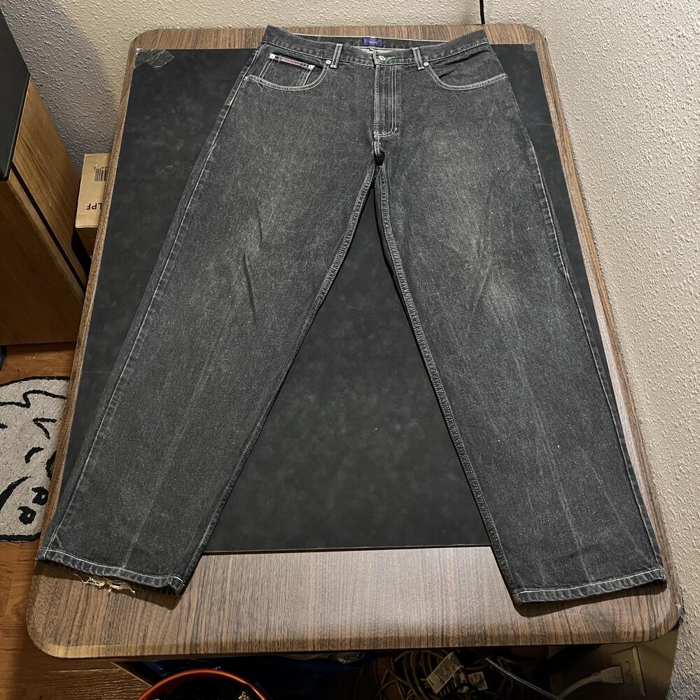 Tommy Hilfiger Jeans Men 36x32 Black Tommy Jeans Baggy Wide Leg Denim JNCO 90s